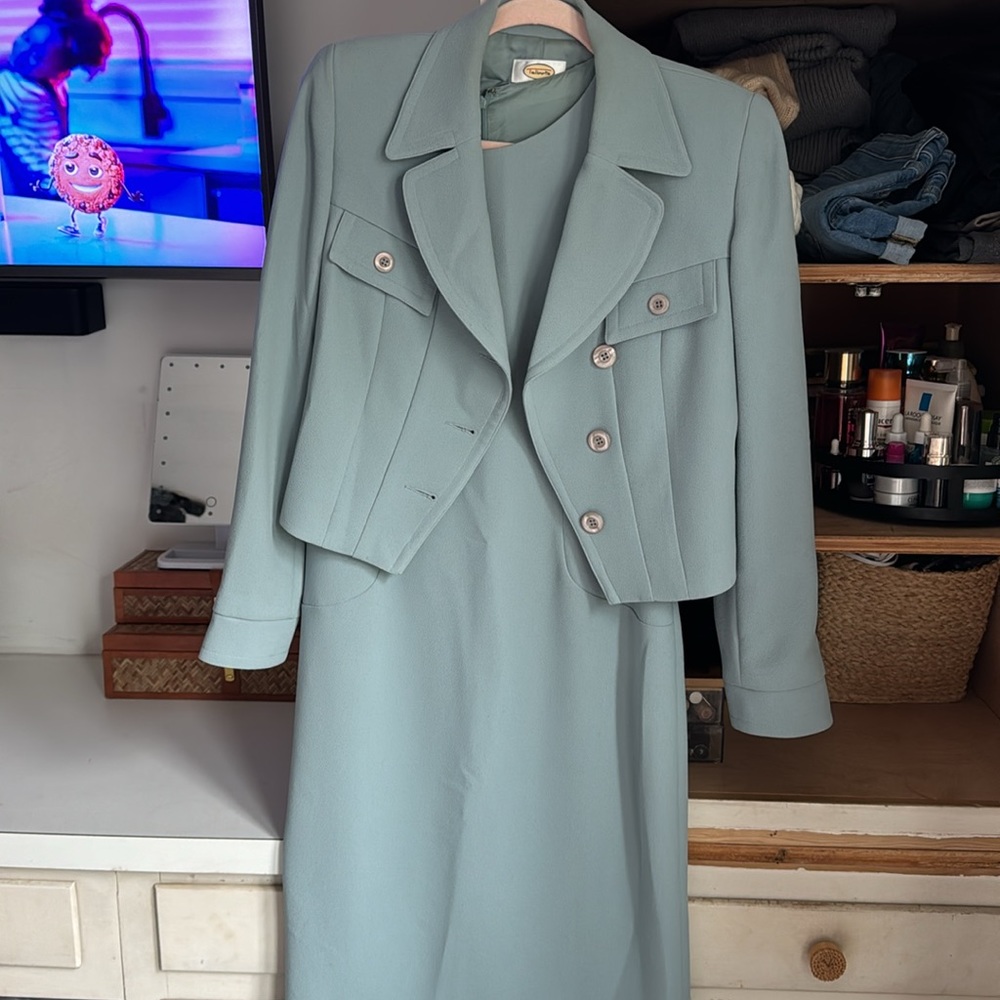 Talbots Sage Green Two-Piece Midi Dress with Cropped Jacket